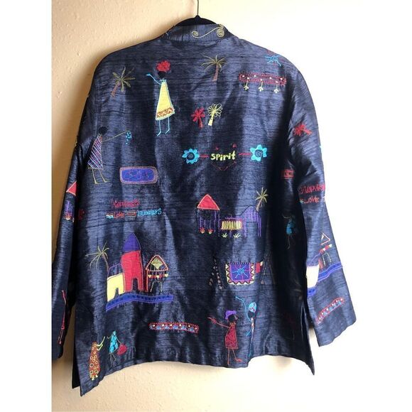 Chico's Design Button Up Jacket Embordered Long Sleeve Women's Silk SZ 2 - Picture 6 of 15